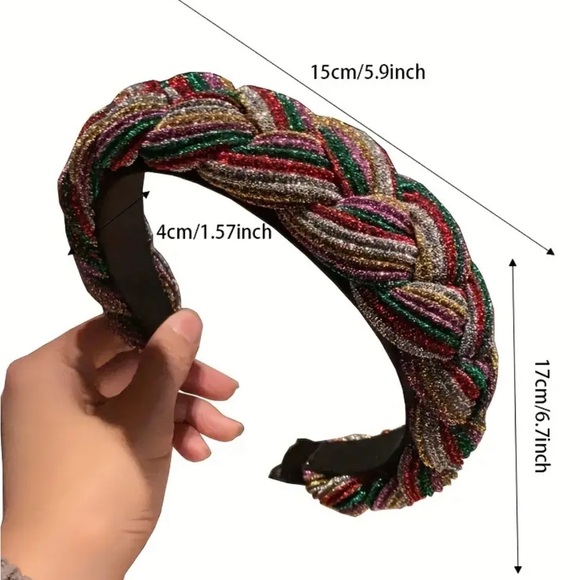 Dark Green Braided Wide Headband - Picture 2 of 2